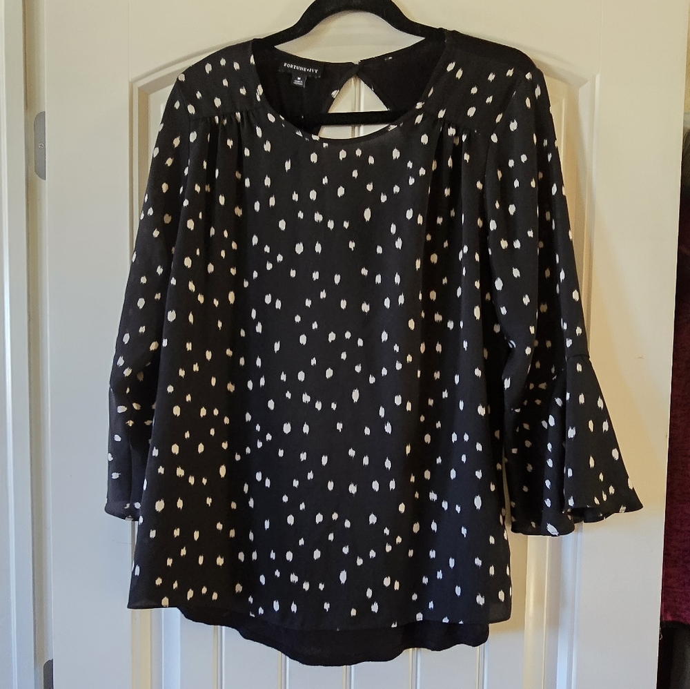 Chic Black Blouse with White Dots